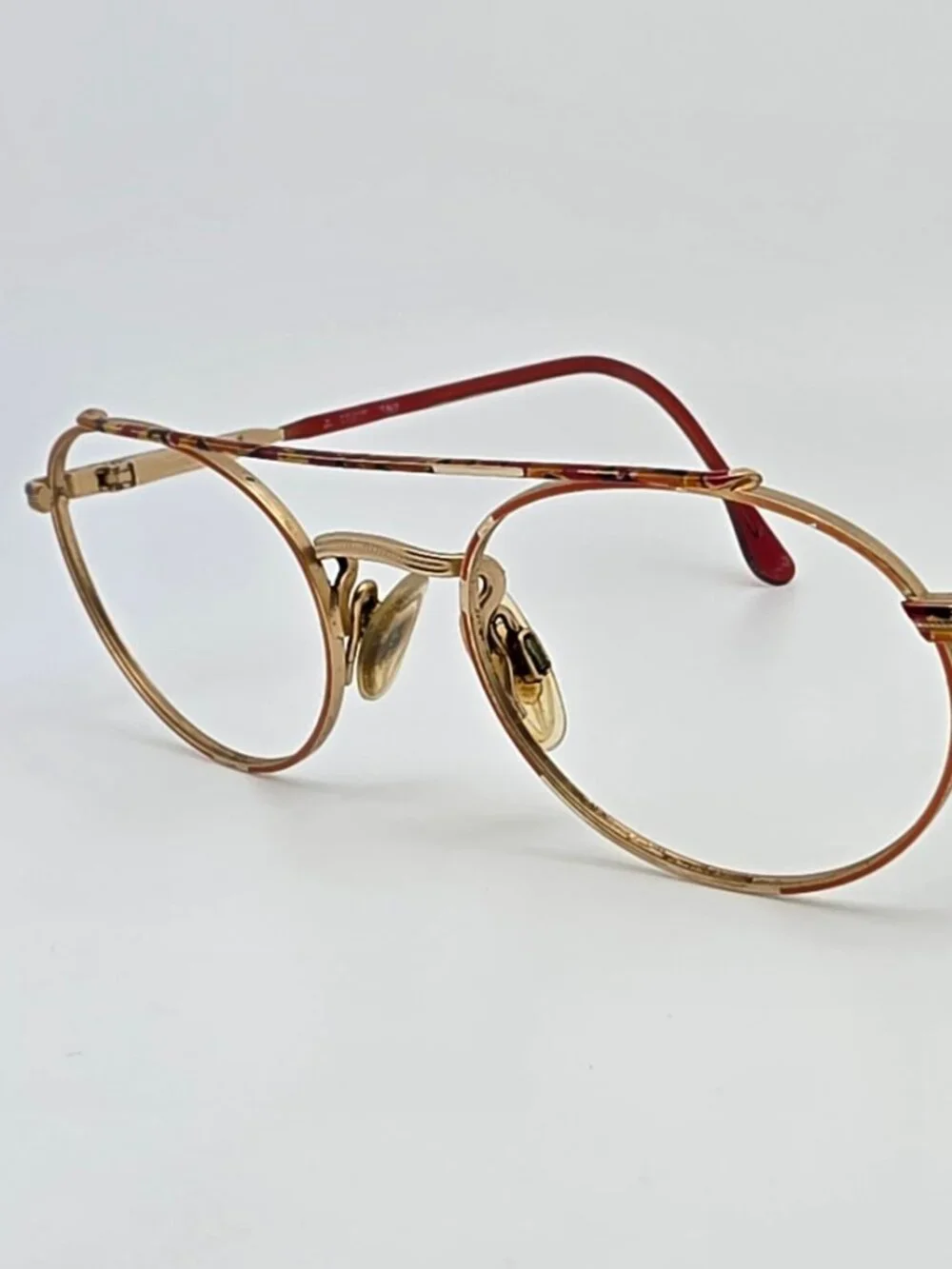 Luxottica Cambridge GEP Gold Red Aviator Sunglasses Frame w Flexhinge Italy 50mm